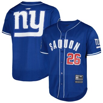 Men's New York Giants Saquon Barkley Pro Standard Royal Mesh Baseball Button-Up T-Shirt