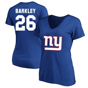 Women's New York Giants Saquon Barkley Royal Plus Size Fair Catch Name & Number V-Neck T-Shirt