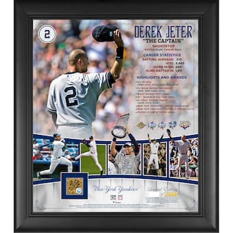 Derek Jeter New York Yankees Framed 15" x 17" Hall of Fame Career Collage with a Capsule of Game-Used Dirt - Limited Edition of 1000