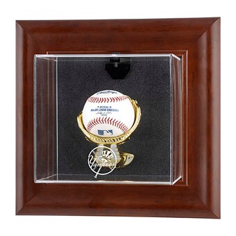 New York Yankees Brown Framed Wall-Mounted Logo Baseball Display Case