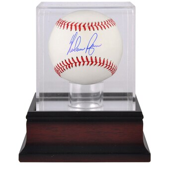 Autographed Texas Rangers Nolan Ryan Fanatics Authentic Baseball and Mahogany Baseball Display Case