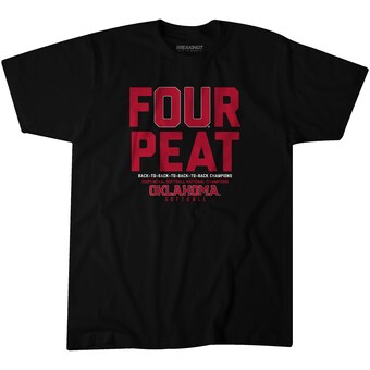 Unisex BreakingT Black Oklahoma Sooners Four-Peat NCAA Softball Women's College World Series Champions T-Shirt