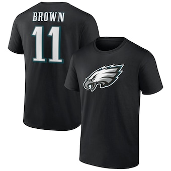 Men's Philadelphia Eagles A.J. Brown Fanatics Black Icon Player Name & Number T-Shirt