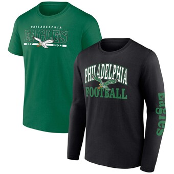 Men's Philadelphia Eagles Fanatics Black/Kelly Green Throwback T-Shirt Combo Set