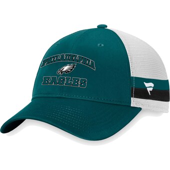 Men's Philadelphia Eagles Fanatics Midnight Green/White Fundamentals Side Stripe Trucker Adjustable Hat