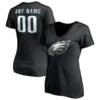 Women's Philadelphia Eagles Fanatics Black Team Authentic Personalized Name & Number V-Neck T-Shirt