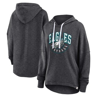 Women's Philadelphia Eagles Fanatics Charcoal Lightewight Modest Crop Lounge Helmet Arch Pullover Hoodie