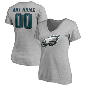 Women's Philadelphia Eagles Fanatics Gray Team Authentic Custom V-Neck T-Shirt