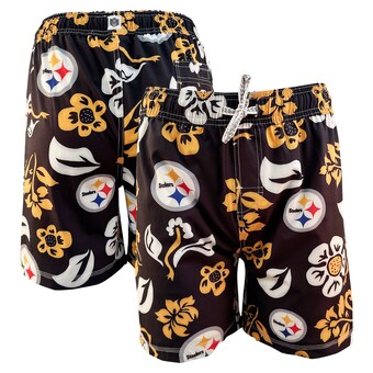 Youth Pittsburgh Steelers Wes & Willy Black Floral Volley Swim Trunks