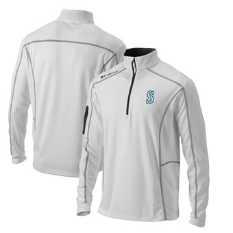 Men's Seattle Mariners  Columbia White Omni-Wick Shotgun Quarter-Zip Pullover Top