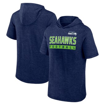 Men's Seattle Seahawks Fanatics Heather College Navy Push Short Sleeve Pullover Hoodie