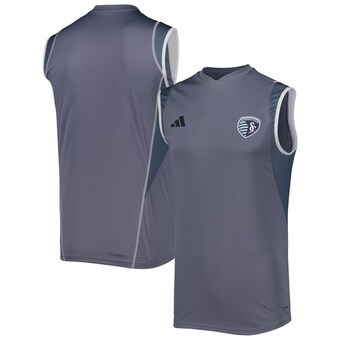 Men's Sporting Kansas City adidas Gray 2023 On-Field Sleeveless Training Jersey