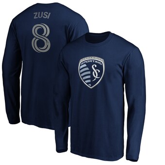 Men's Sporting Kansas City Graham Zusi Navy Authentic Stack Player Name & Number Long Sleeve T-Shirt