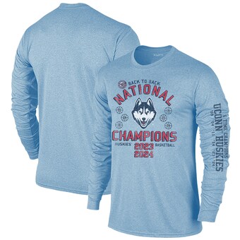 Men's Original Retro Brand  Light Blue UConn Huskies Back-To-Back NCAA Men's Basketball National Champions Long Sleeve T-Shirt