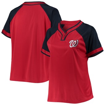 Women's Red Washington Nationals Plus Size Raglan T-Shirt