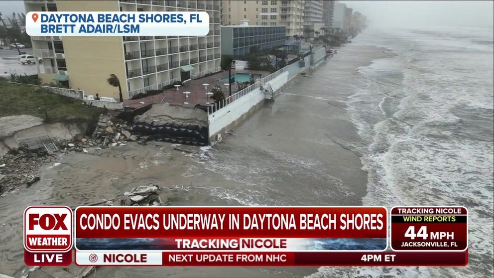 Six condominium buildings in Daytona Beach Shores are under evacuation ahead of Tropical Storm Nicole's landfall in Florida. Located in Volusia County, the buildings have been deemed unsafe due to erosion.