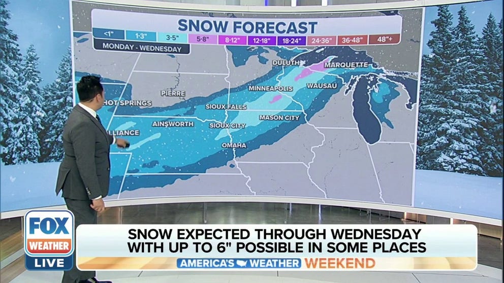 A storm system is expected to bring snow to parts of the Plains and Midwest this week, and some areas could pick up 6 inches before the storm winds down.