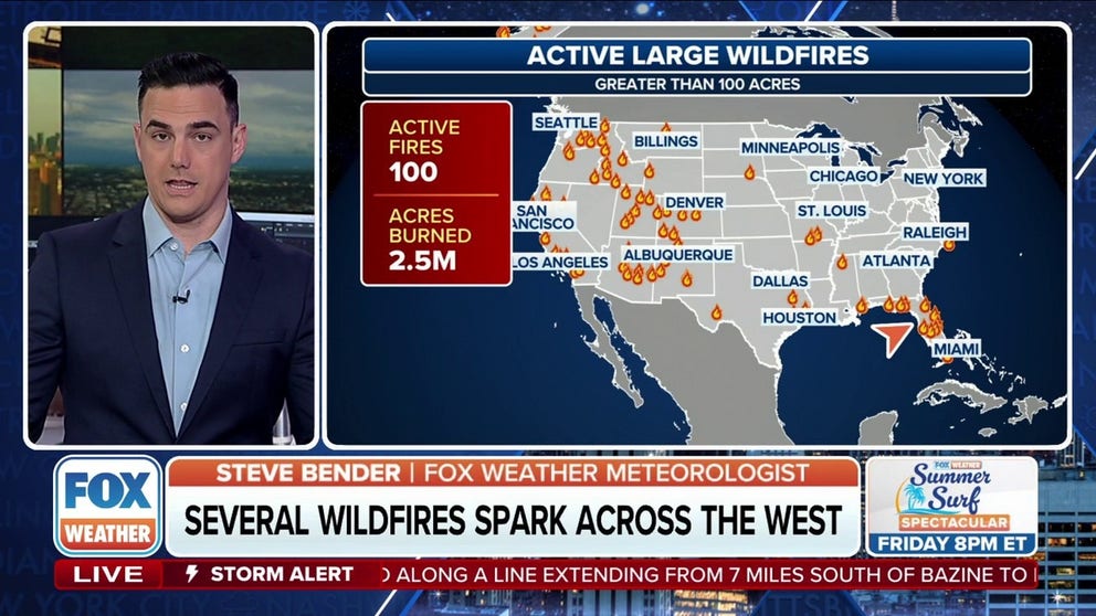 Meteorologist Steve Bender has the latest on California's Post Fire that already burned at least one structure and the large wildfire in Ruidoso, New Mexico that prompted an evacuation of an entire town.