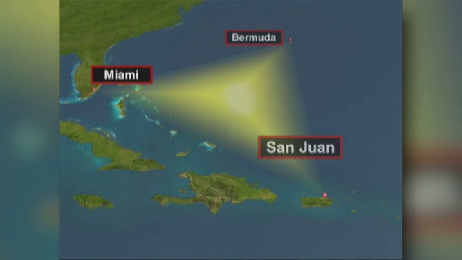 A map showing the approximate area of the Bermuda Triangle in the Atlantic Ocean.