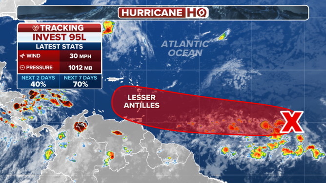 The outlook for Invest 95L in the Atlantic.