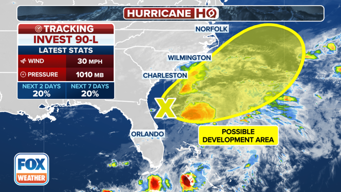 Tracking Invest 90L in the southwest Atlantic