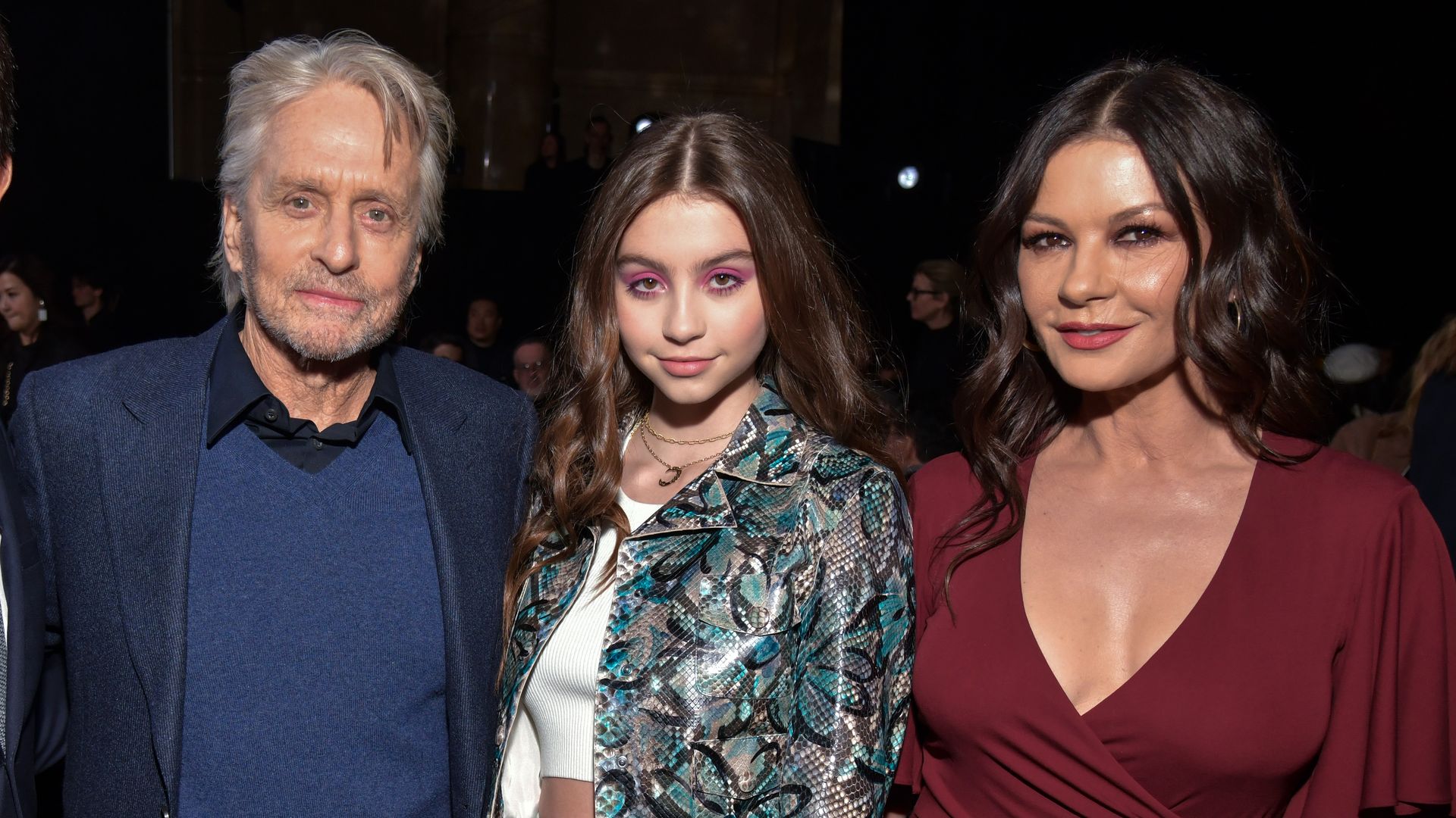 Michael Douglas, Carys Zeta-Douglas and Catherine Zeta-Jones in the front row of Michael Kors show Fall 2019 