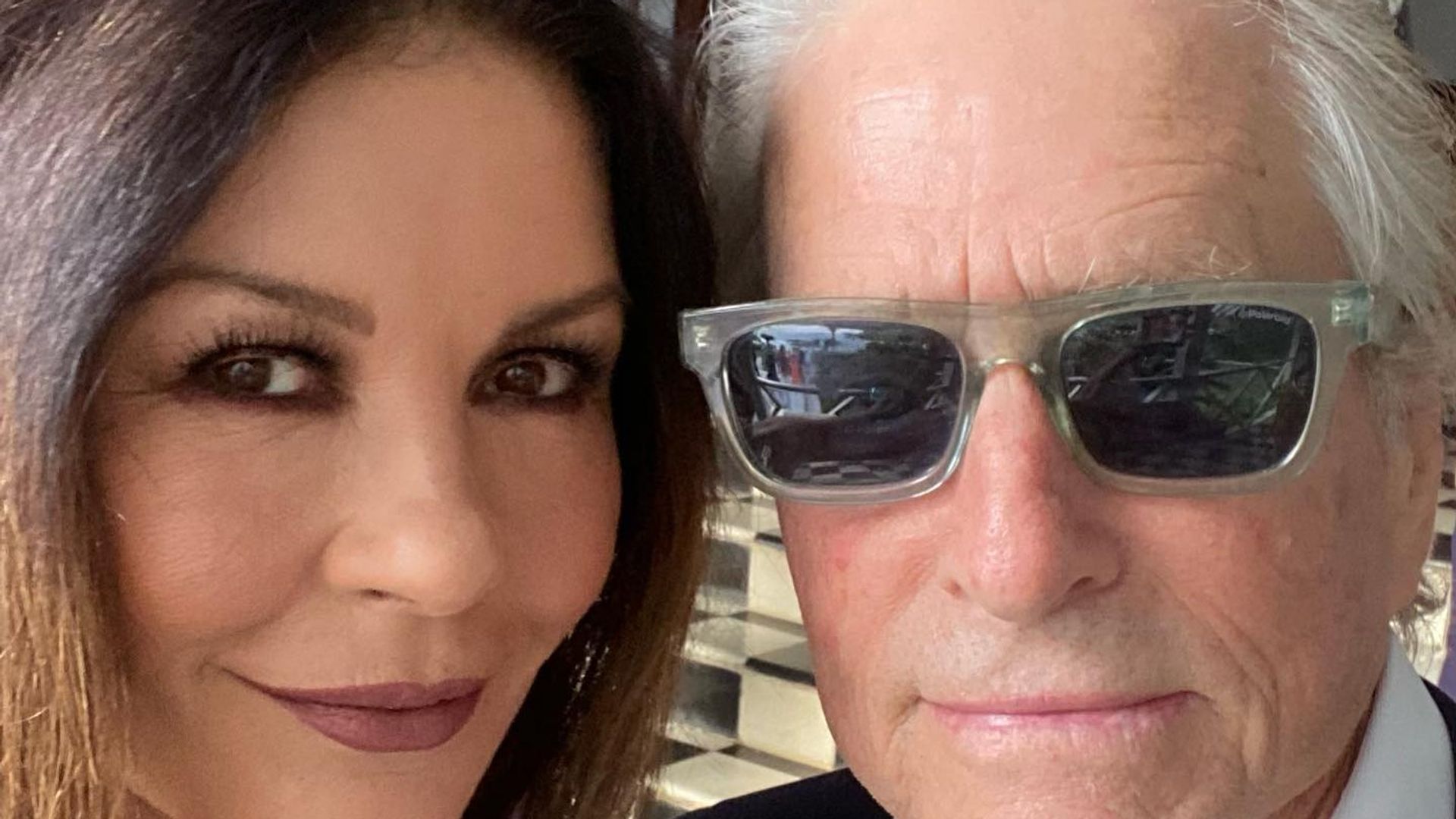 Catherine Zeta-Jones and Michael Douglas looking smart for a selfie