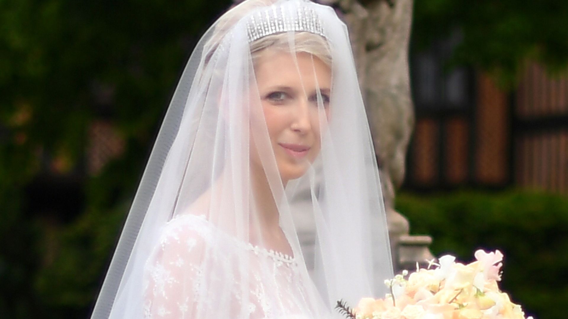 Lady Gabriella Windsor with her wedding veil over her face