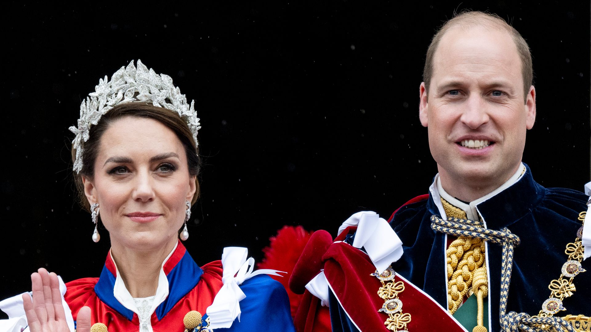 Prince William and the Princess of Wales on the balcony of Buckingham Palace during the Coronation of King Charles III and Queen Camilla