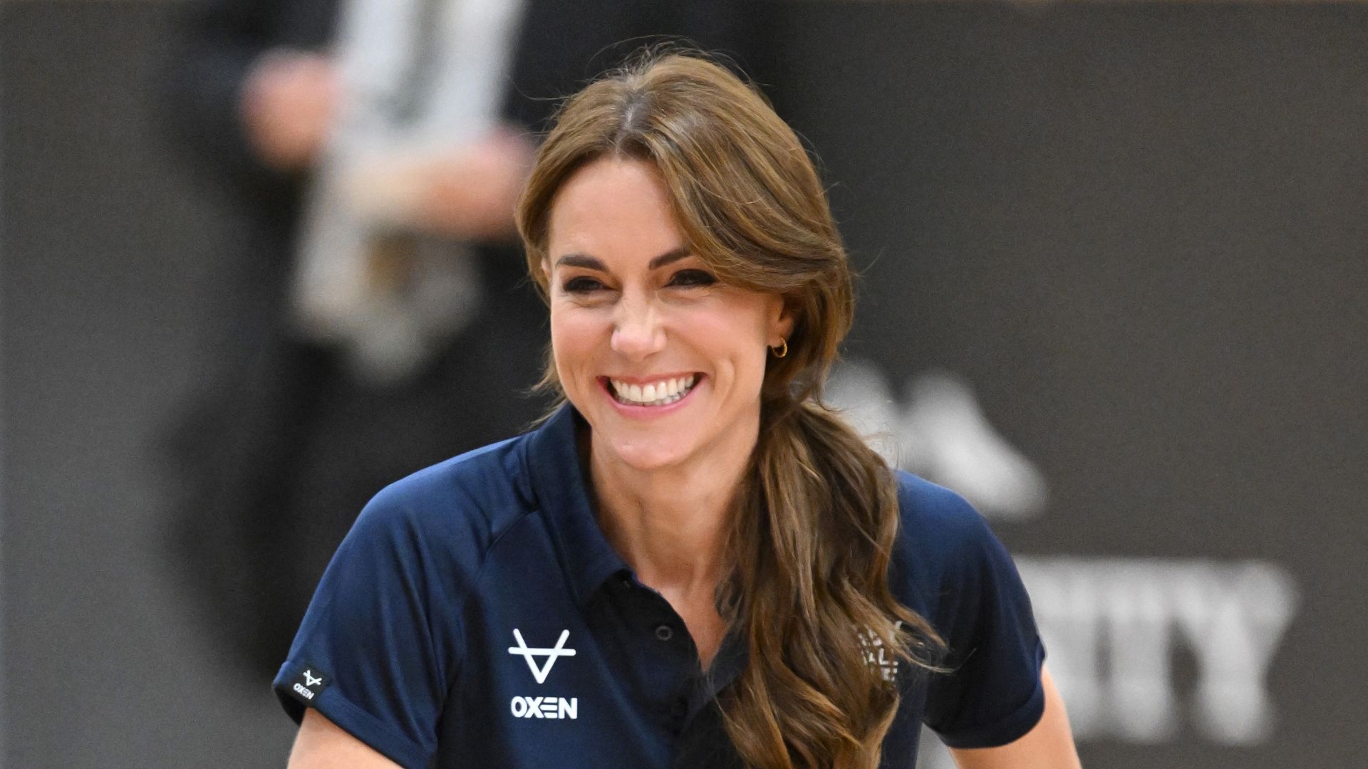 Catherine, Princess of Wales smiles as she takes part in a game during a Rugby League Inclusivity Day at Allam Sports Centre on October 05, 2023 in Hull, England. The Princess of Wales took part in the event as part of her role as Patron of the Rugby Football League and to see the positive impact the Disability Rugby League has onits participants and their families. 