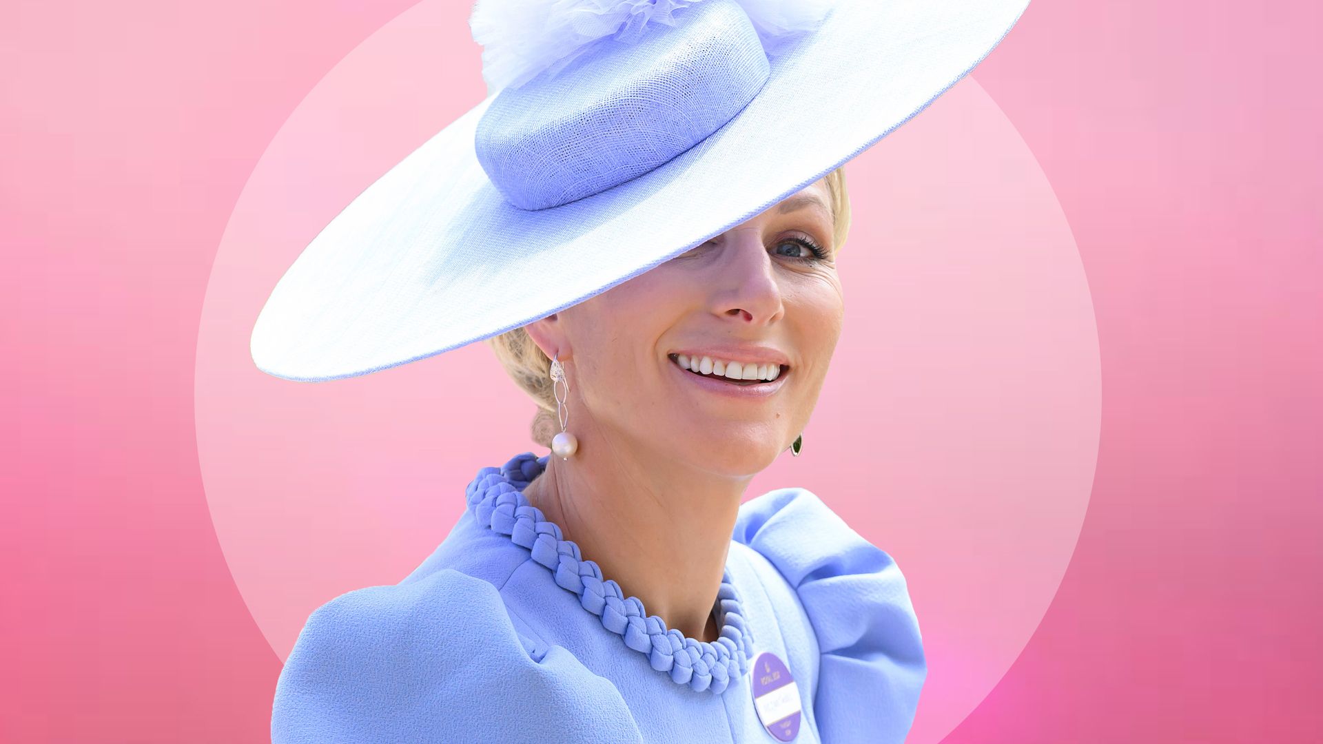 Zara Tindall dressing like Barbie wearing blue dress and hat