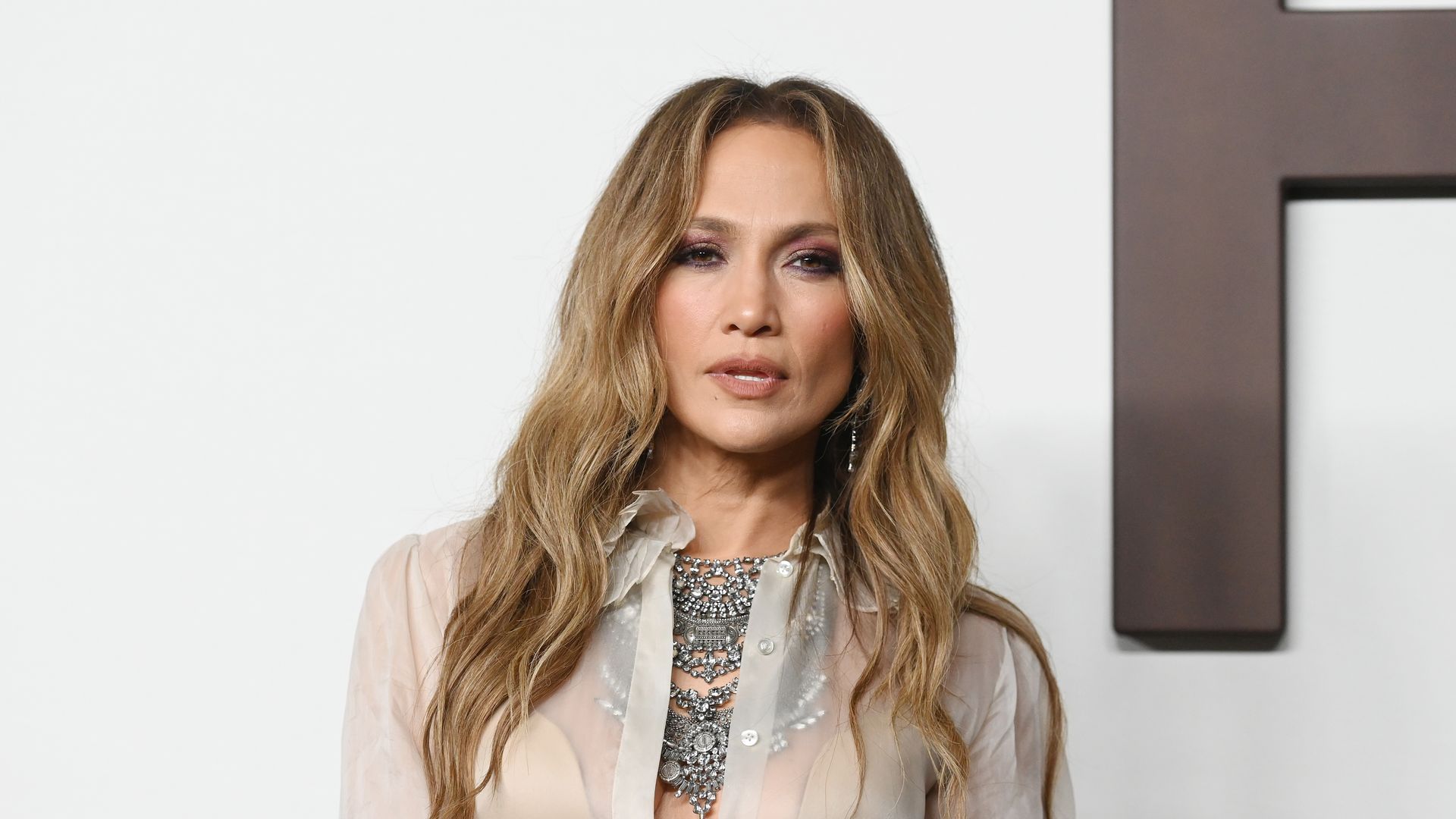 Jennifer Lopez at the Ralph Lauren Spring 2024 Ready To Wear Fashion Show at the Brooklyn Navy Yard on September 8, 2023 in Brooklyn, New York. (Photo by Gilbert Flores/WWD via Getty Images)