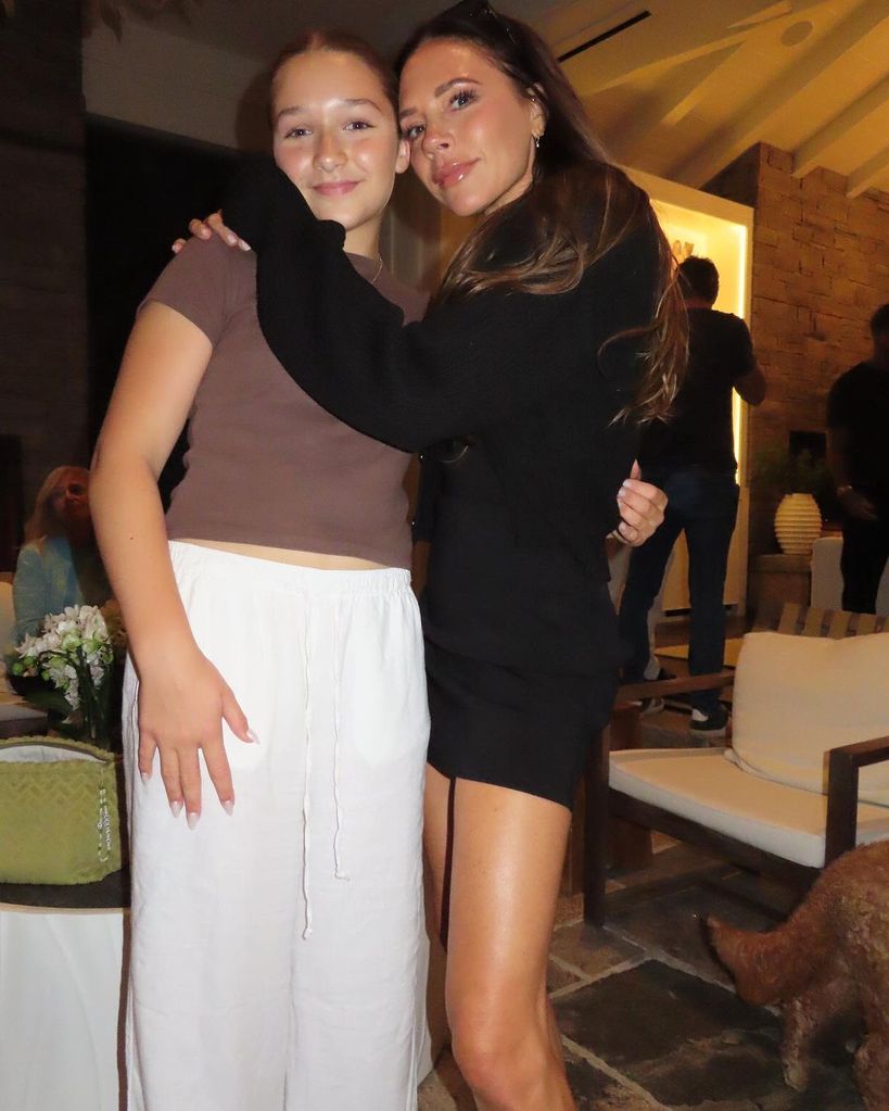 Harper and Victoria Beckham hugging