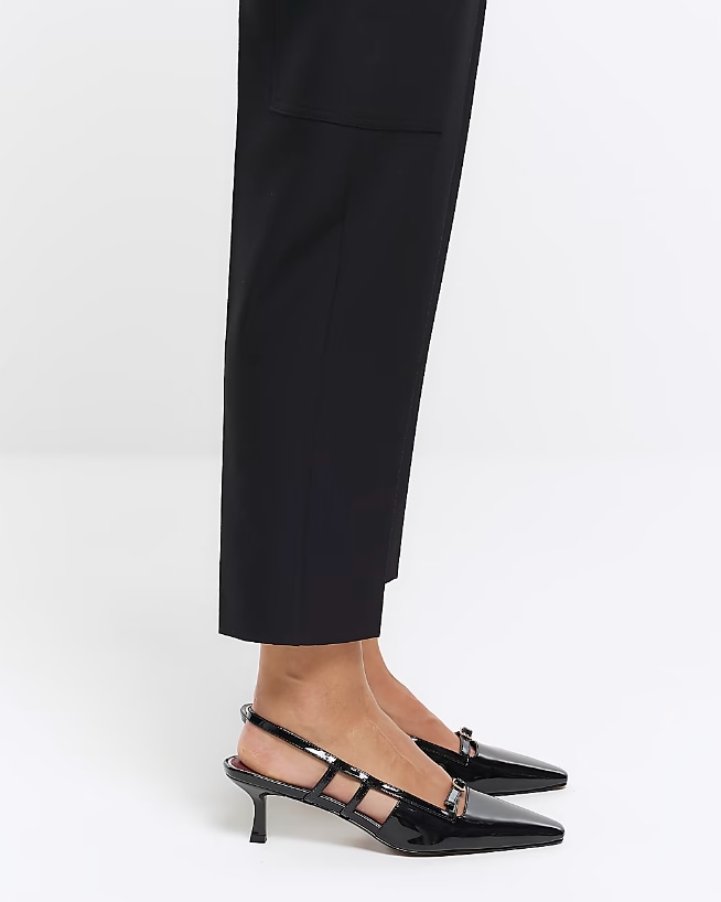 Black Patent Slingback Court Shoe - River Island