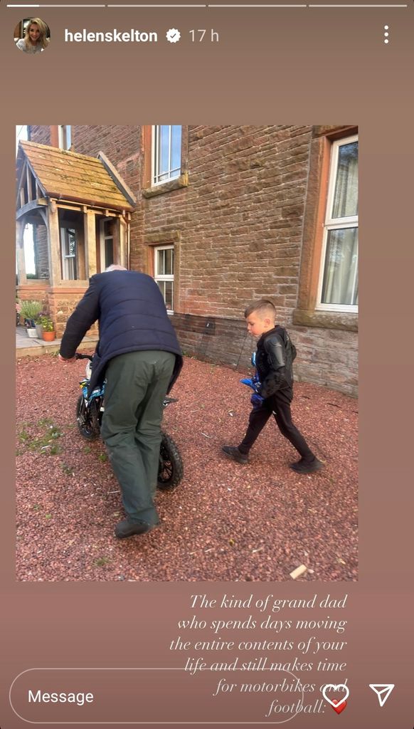 grandfather and grandson walking outside 