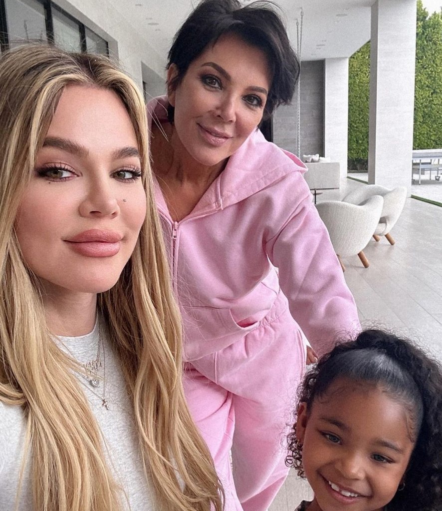 Photo shared by Khloe Kardashian on Instagram Easter weekend 2024 posing with her mom Kris Jenner and daughter True Thompson