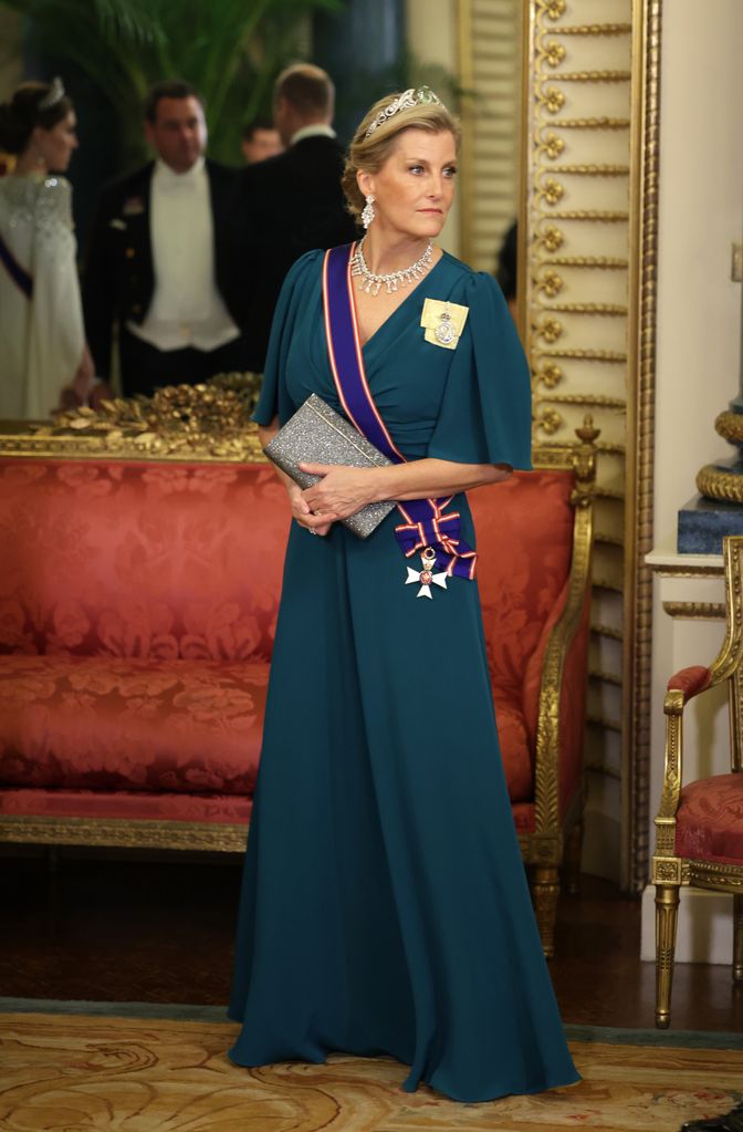 Sophie at Buckingham Palace in petrol blue gown and tiara