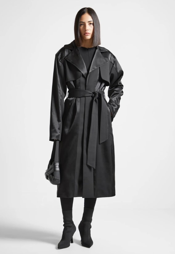 Satin Neoprene Longline Trench Coat - Maniere De Voir