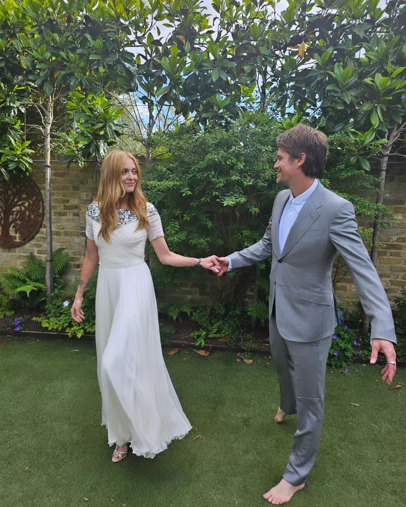 Fearne Cotton in her sparkly wedding dress in the garden with her husband Jesse Wood