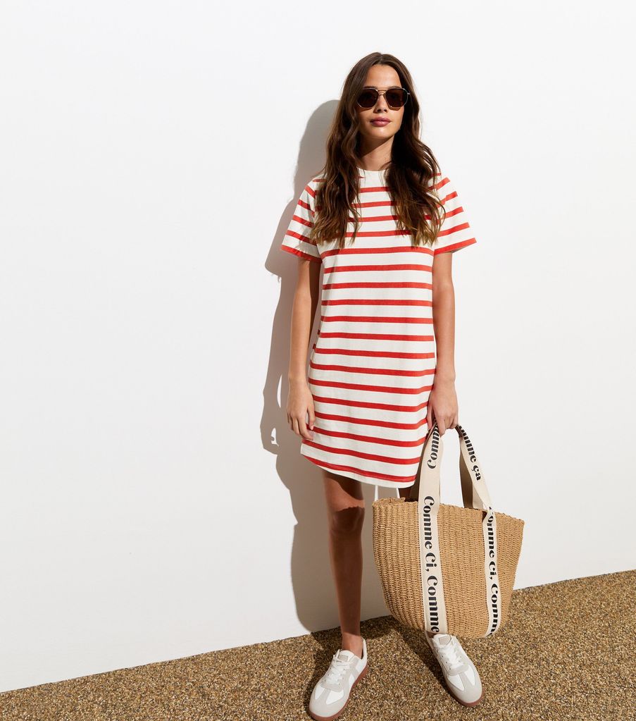 New Look Red Stripe Cotton T-Shirt Mini Dress