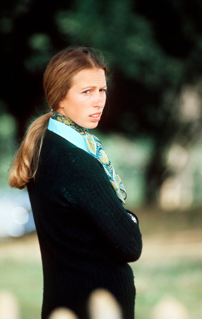 Princess Anne At Burghley Horse Trials.  The Princess Has Her Hair Tied Back In A Ponytail.