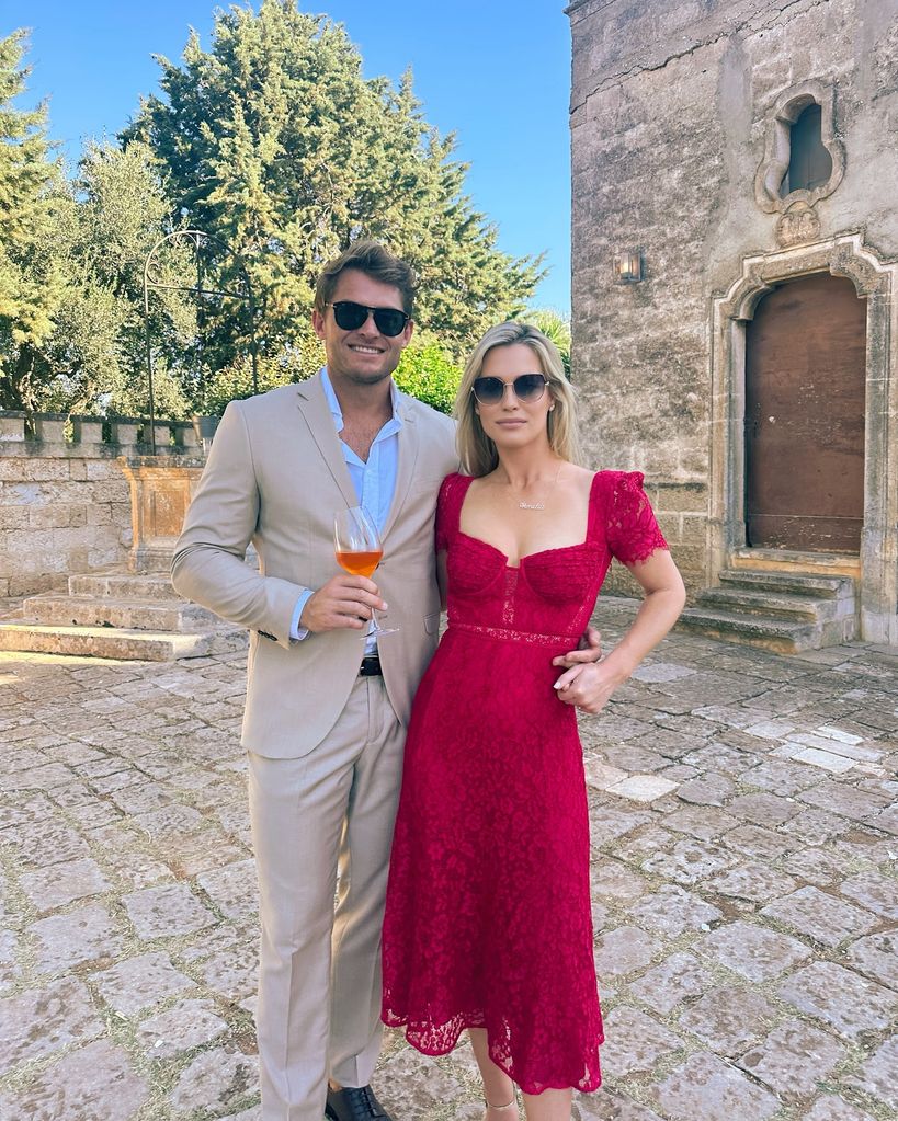 Lady Amelia Spencer Princess Diana's niece posing with Greg Mallett in Italy 