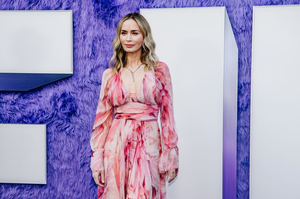 Emily Blunt in a pink, flowy gown at the IF premiere 