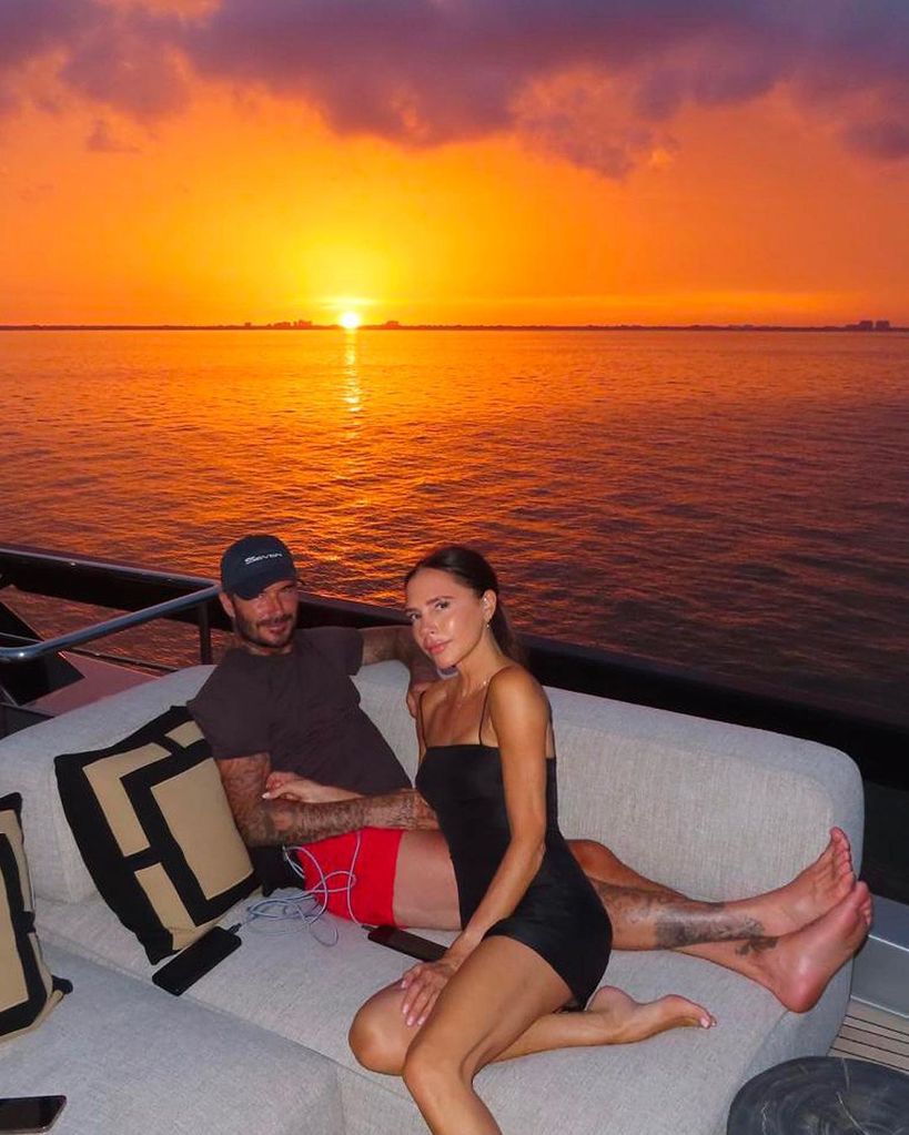 David and Victoria Beckham chilling at sunset 