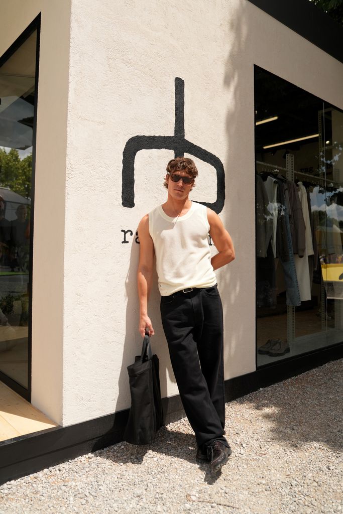 Andrea Faccio with rag & bone arrives at Pitti Immagine Uomo 106 on June 12, 2024 in Florence, Italy.