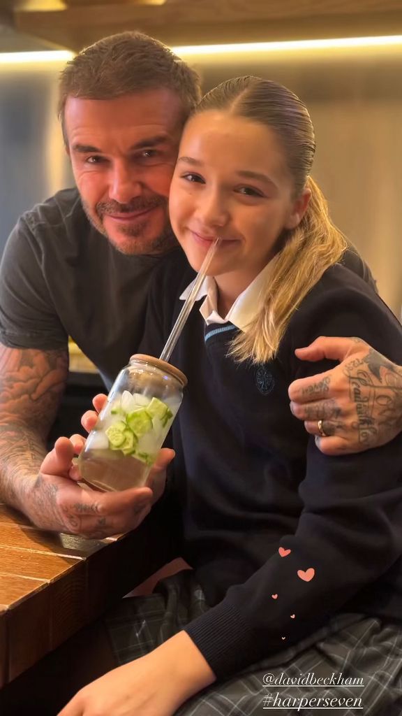 David and Harper Beckham shared a sweet moment before school