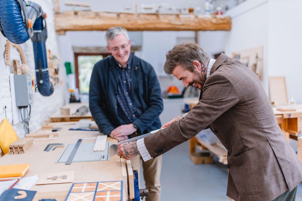 David Beckham shows off his woodworking skills