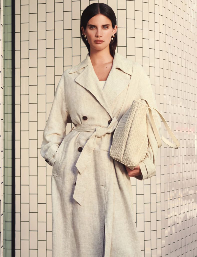 Linen Blend Longline Trench Coat