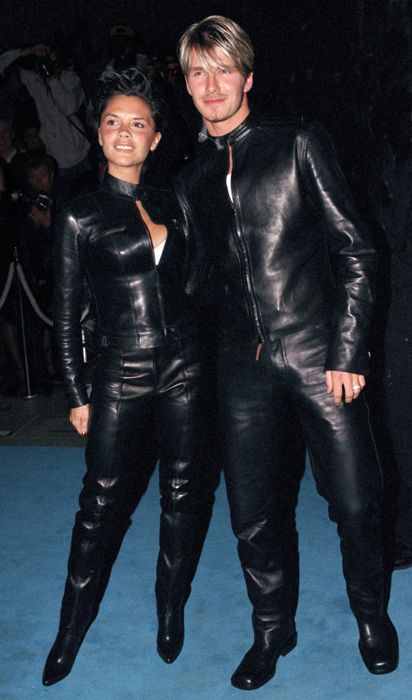 victoria and david beckham wearing leather