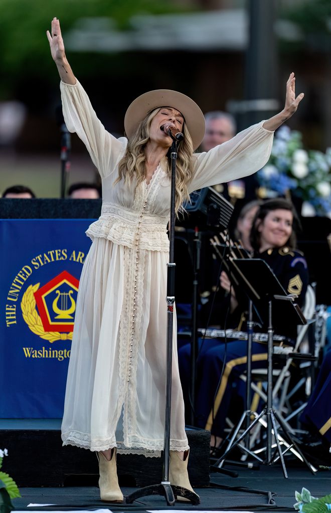 LeAnn Rimes singing in boho dress